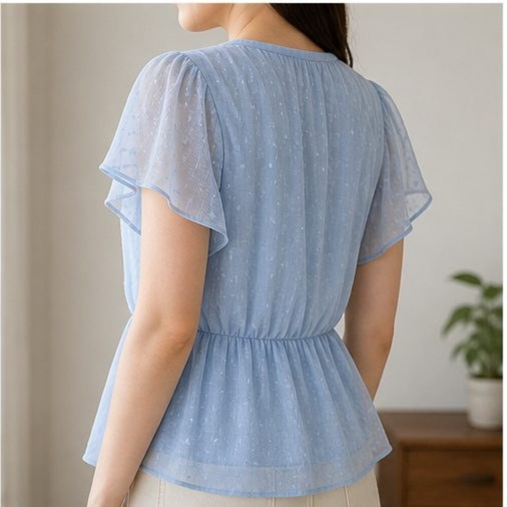 Blue Ruffle Blouse - Picture 3 of 6